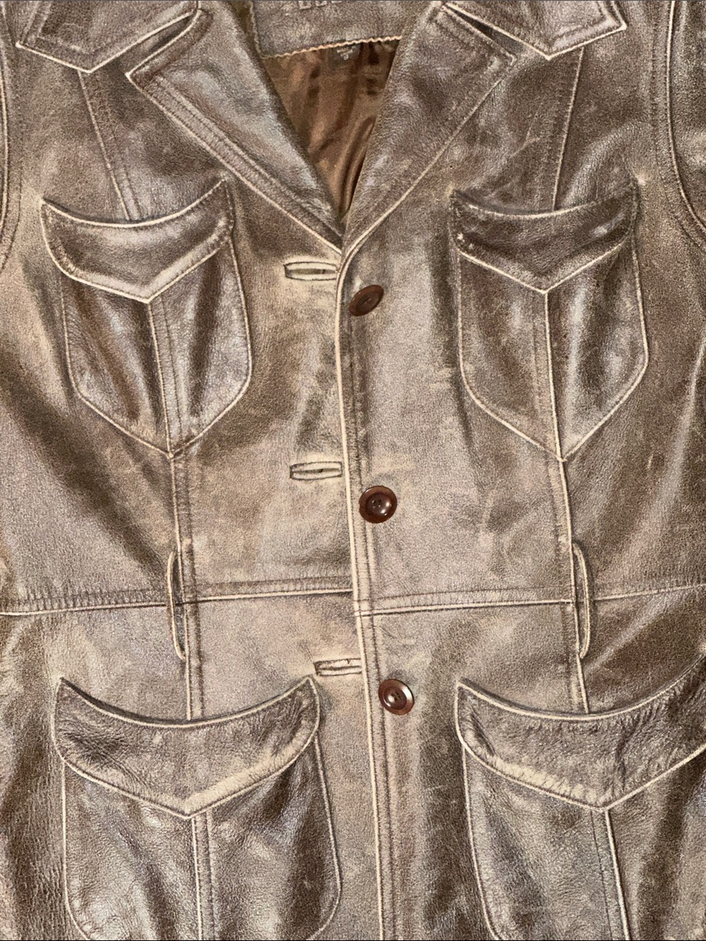 Y2K Guess Brown Long Leather Trench Coat SMALL - Picture 5 of 12